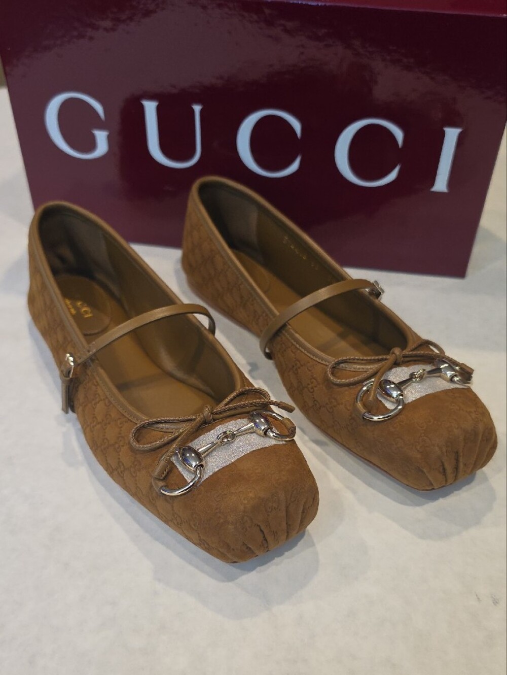 Gucci Tan GG Suede Ballet Flats with Silver Horsebit - Picture 5 of 7